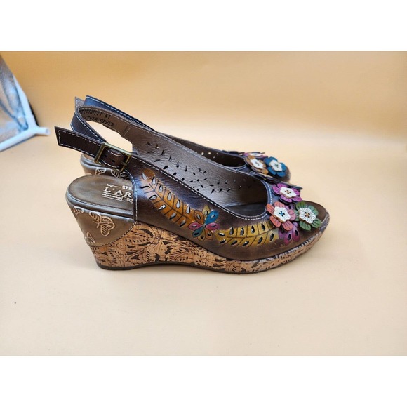 Spring Step Brown Floral Wedge Sandals - Picture 1 of 11